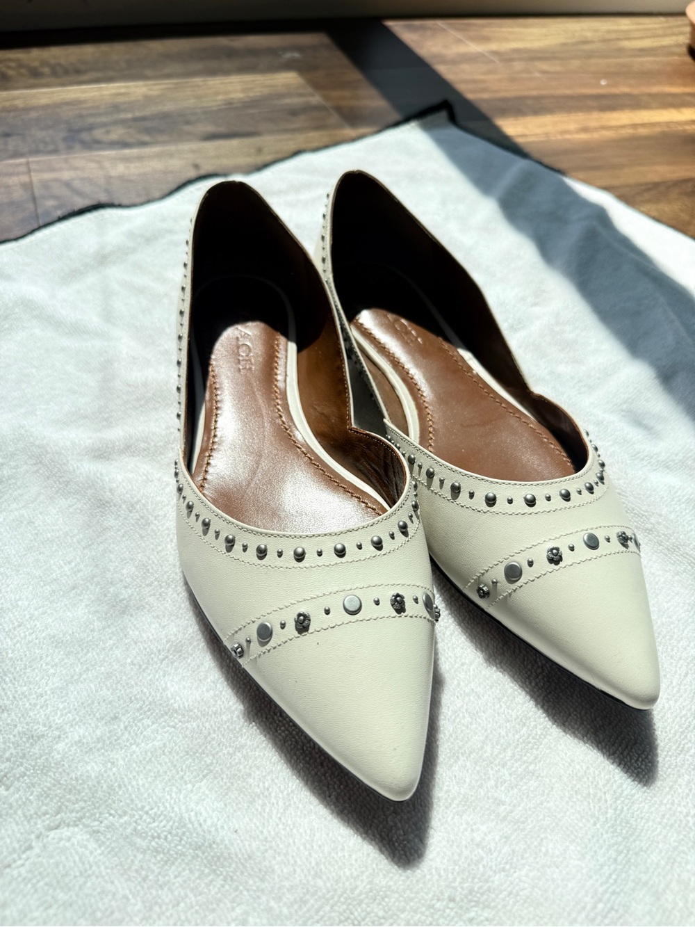 Coach Cream Pointed-Toe Studded Flats